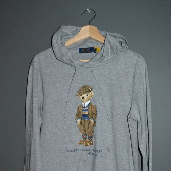 Grey Polo Bear Ralph Lauren RL Hoodie (Mens Small) - Picture 1 of 6